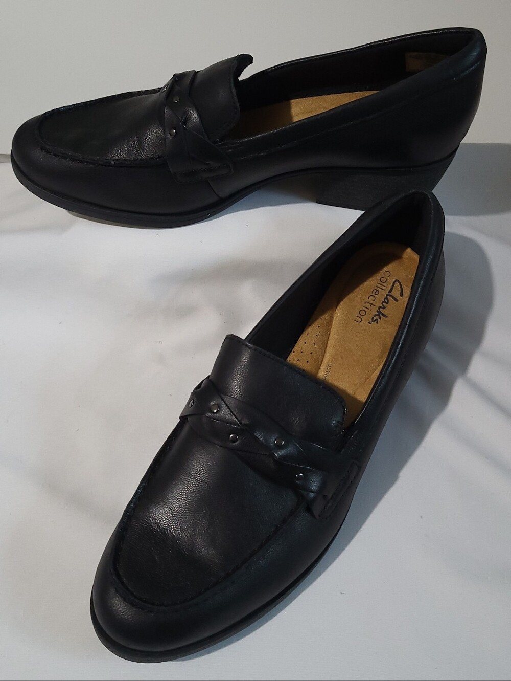 Clarks Charlten Echo Black Leather Loafers Size 9